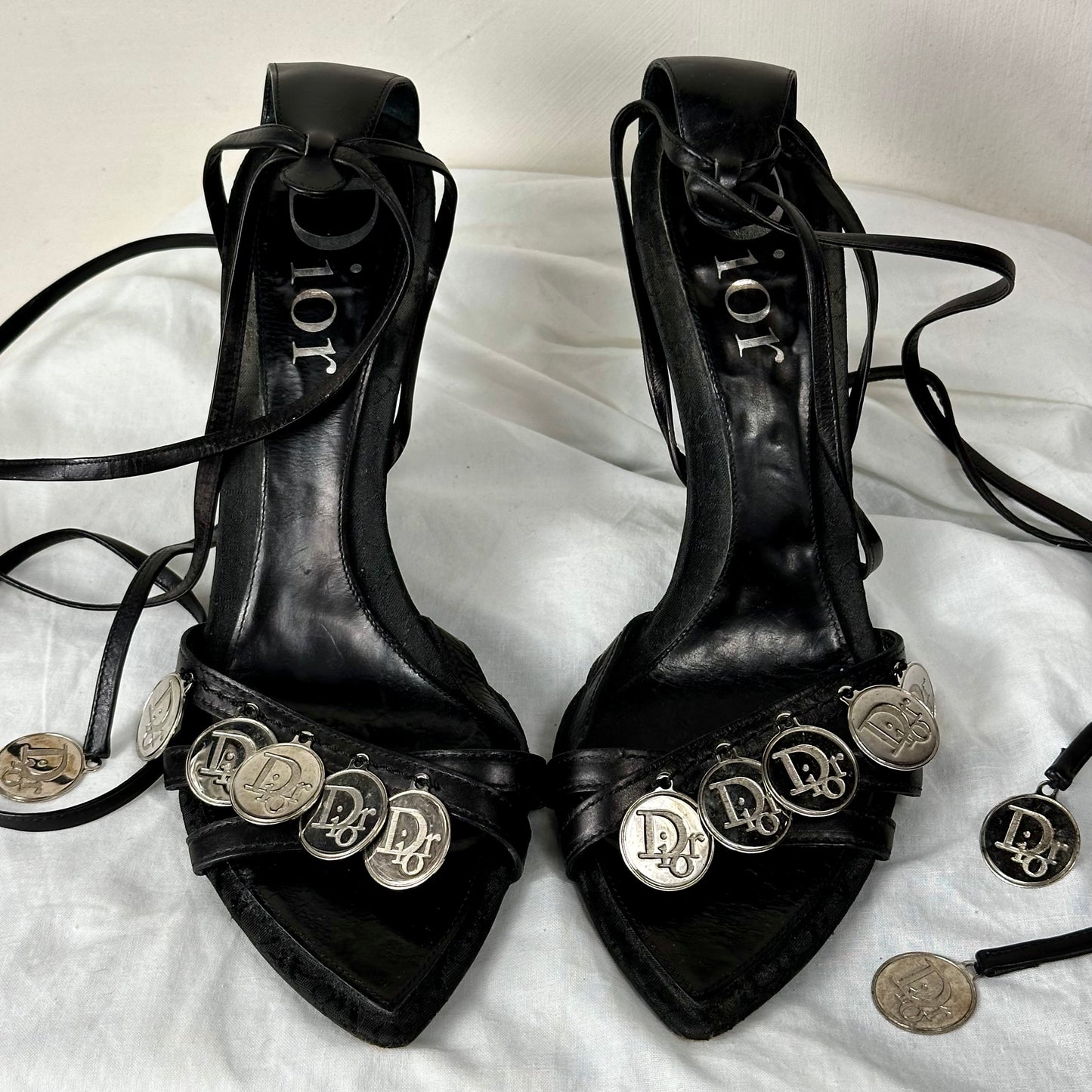 Dior Vintage Coin Wrap Wedge Monogram Heels 38/39