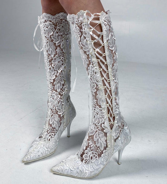Vintage Lace Bridal Boots 35