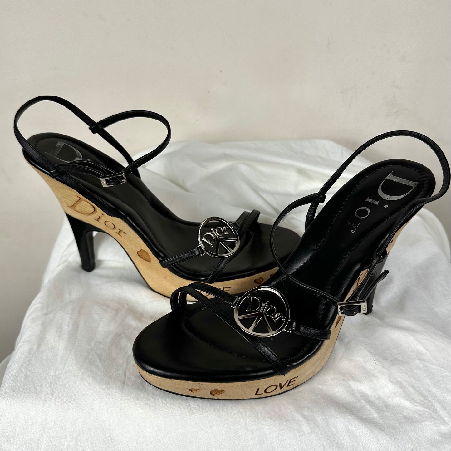 Dior Galliano Peace Wooden Heels 38/39