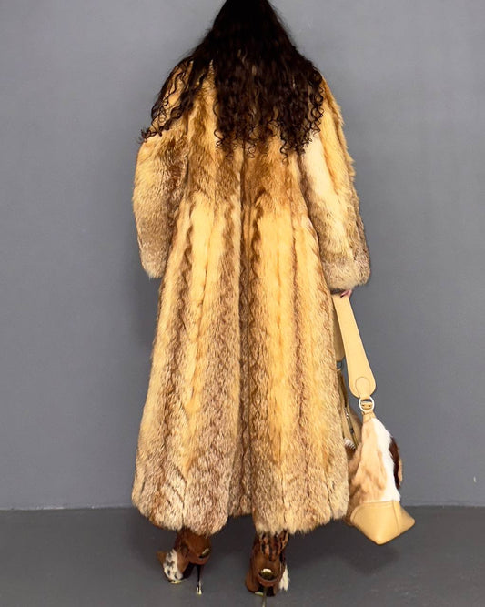 Vintage Long Fluffy Red Fox Fur Coat