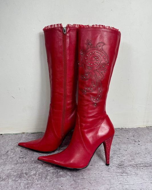 Vintage Italian Ferde Red Leather Boots 36.5/37