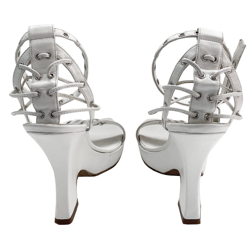 Christian Dior by John Galliano 2003 Street Chic White Leather Wedge Heels 38/38.5