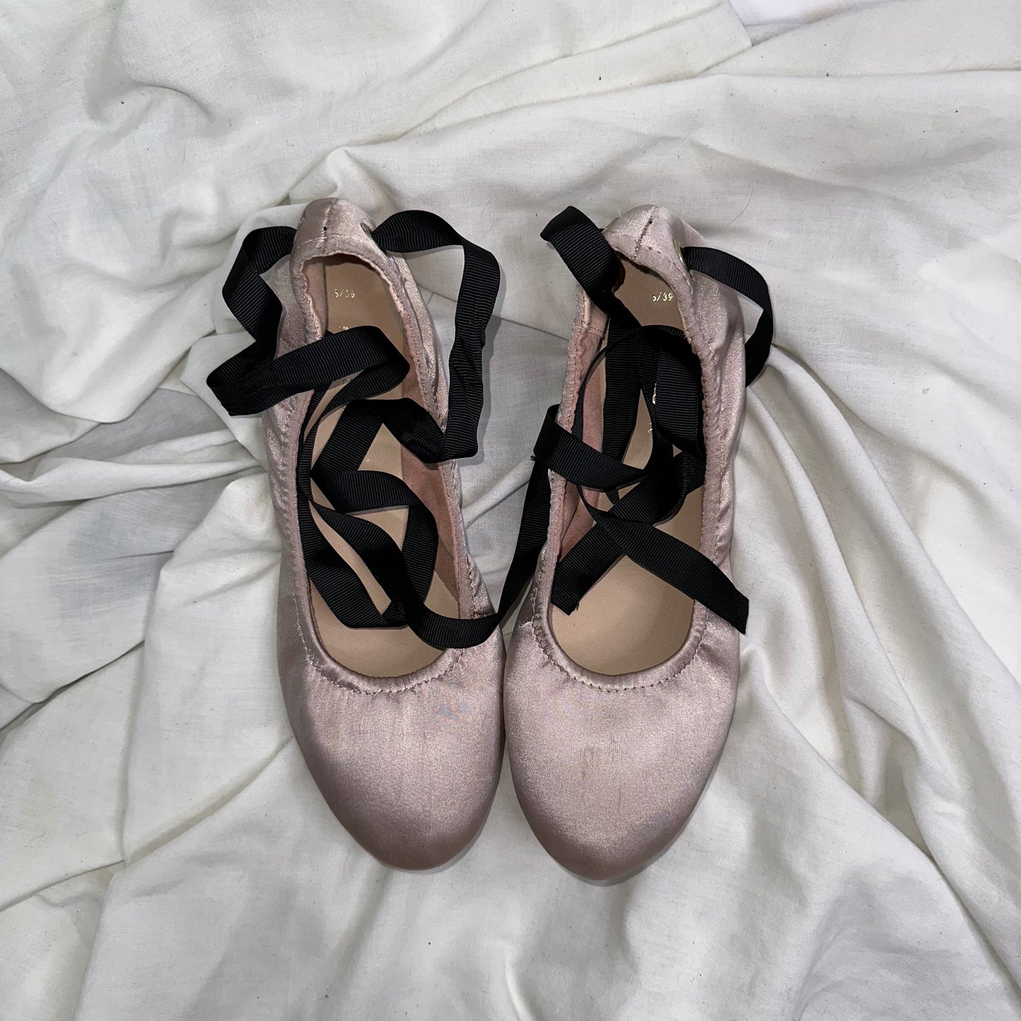 Satin Ballerina Lace Wrap Flats