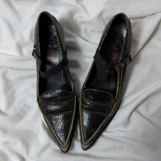 Miu Miu ‘99 distressed leather kitten heels