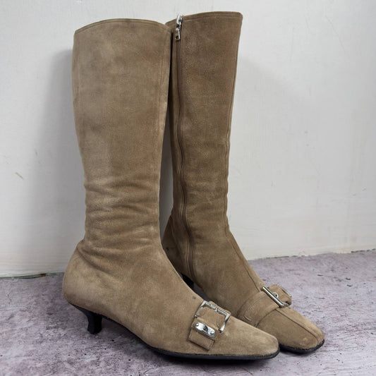 Prada Vintage Suede Boots Kitten Heels 37/38