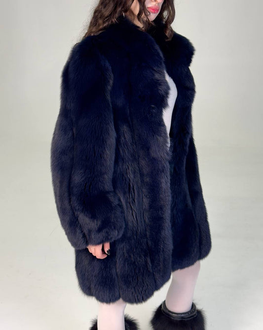 Dark Blue Vintage Arctic Fox Fur Coat