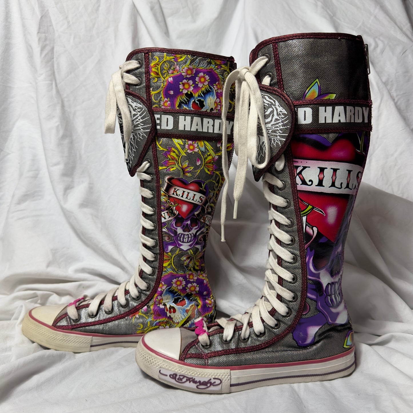 Ed Hardy 2000s Tattoos Lace Up Boxing Boots