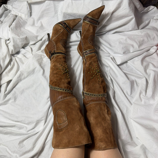 Medea Vintage Over the Knee Pointy Toe Boots