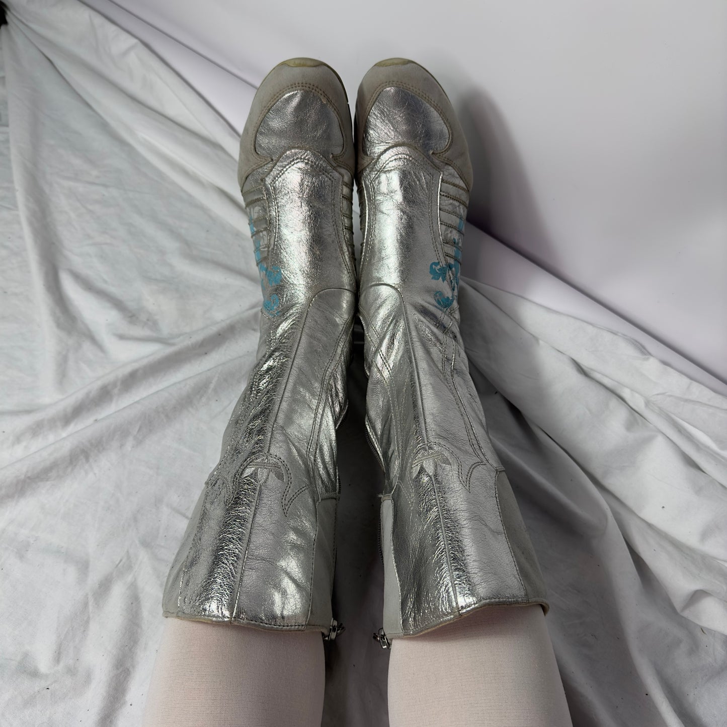 Adidas 2000s Vintage Silver Moto Biker Boots