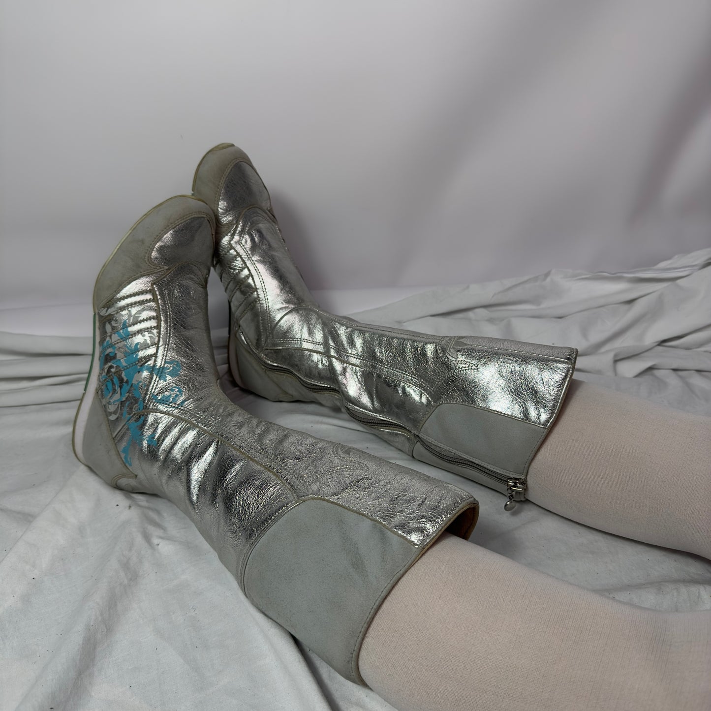 Adidas 2000s Vintage Silver Moto Biker Boots