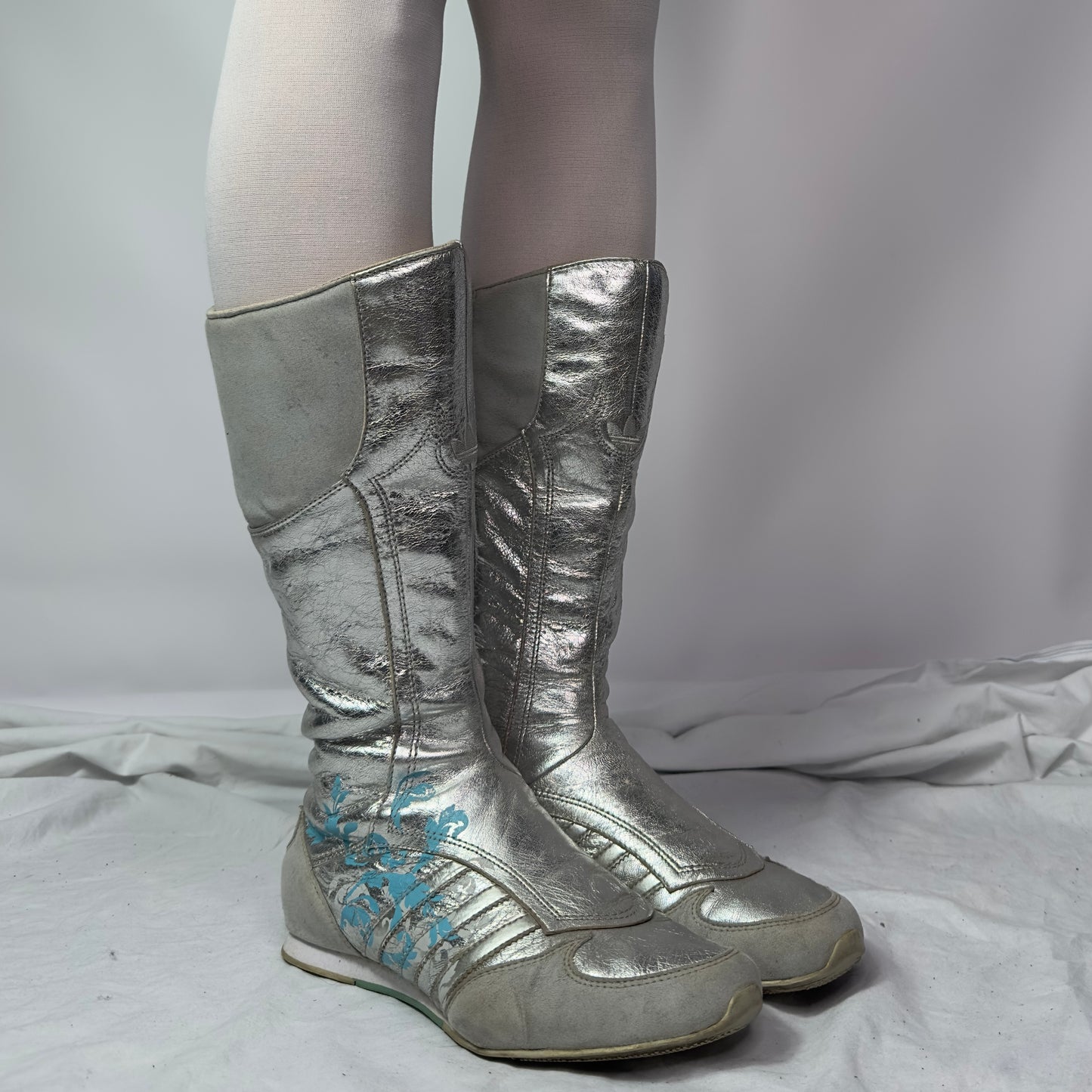 Adidas 2000s Vintage Silver Moto Biker Boots