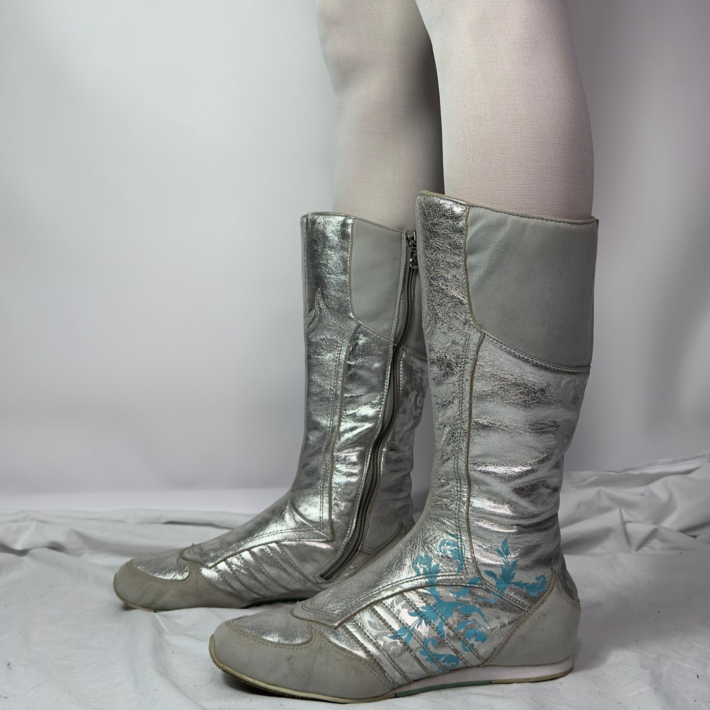 Adidas 2000s Vintage Silver Moto Biker Boots