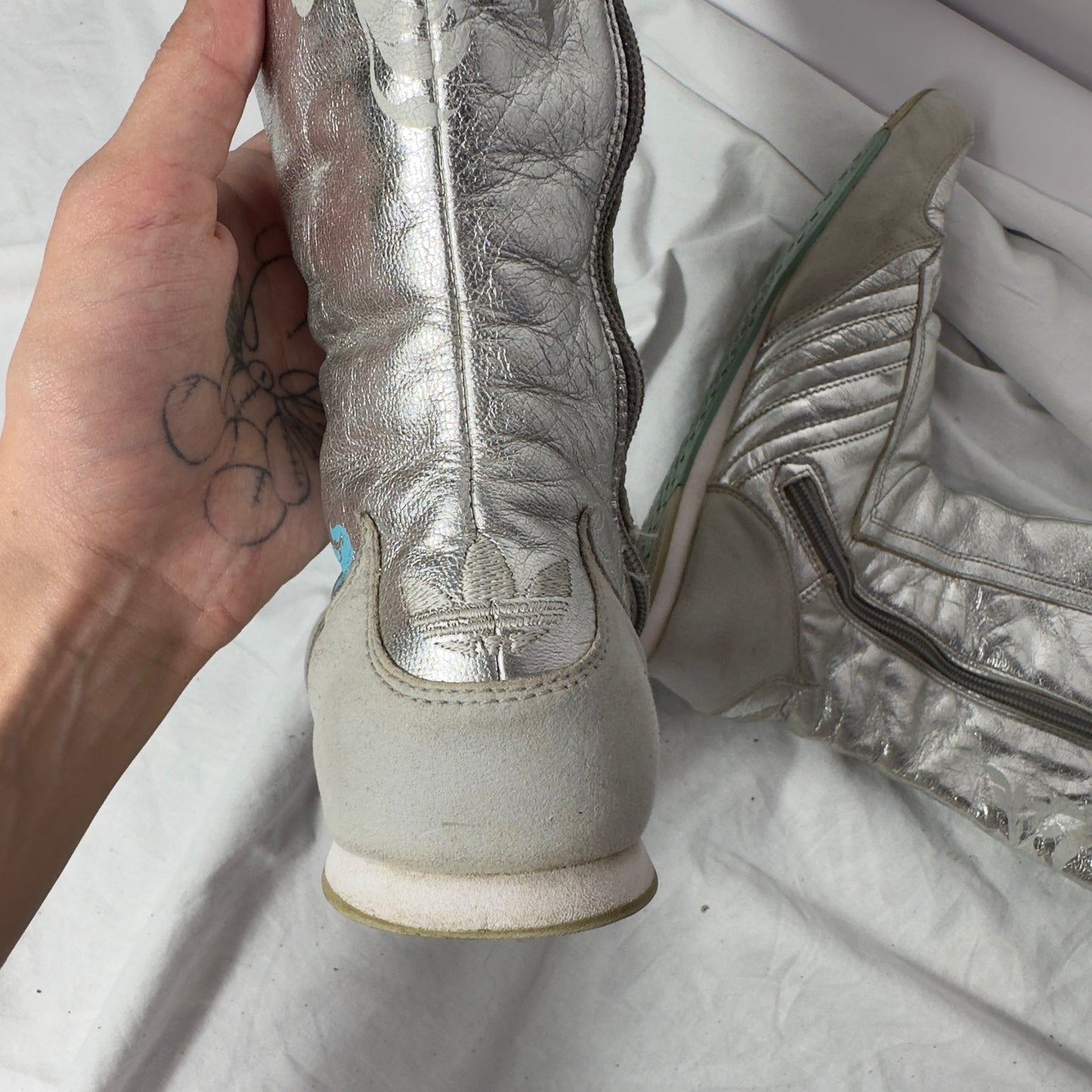 Adidas 2000s Vintage Silver Moto Biker Boots