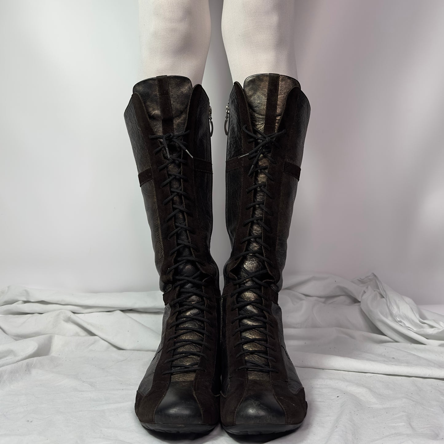 Vintage Boxing Lace Up Knee High Boots 39/40