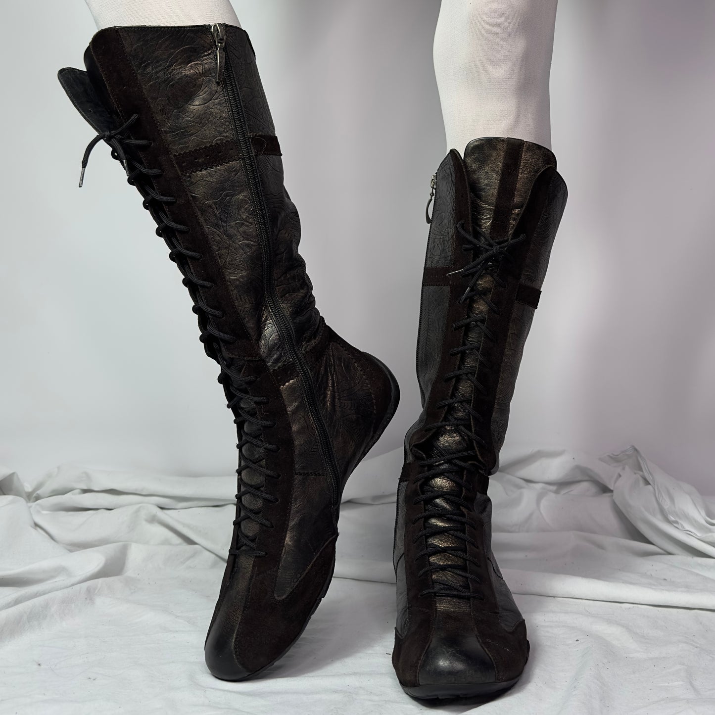 Vintage Boxing Lace Up Knee High Boots 39/40