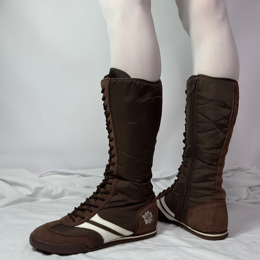 Vintage Knee High Lace Up Boxing Boots