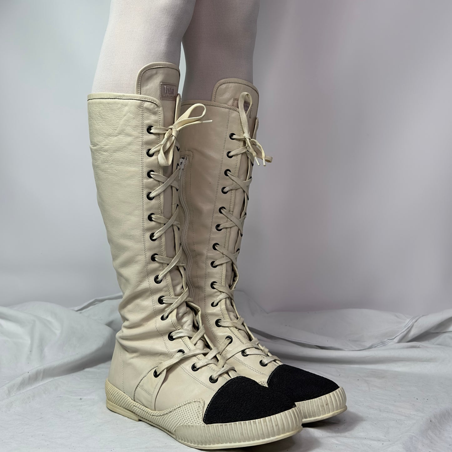 Gianni Barbato Knee High Lace Up Boxing Moto Boots