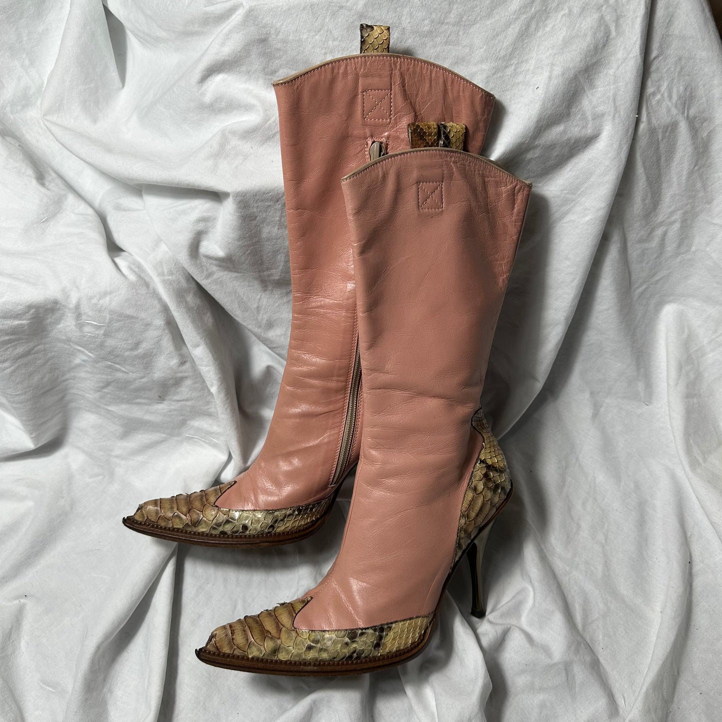 Vintage Italian pink leather boots 37/38