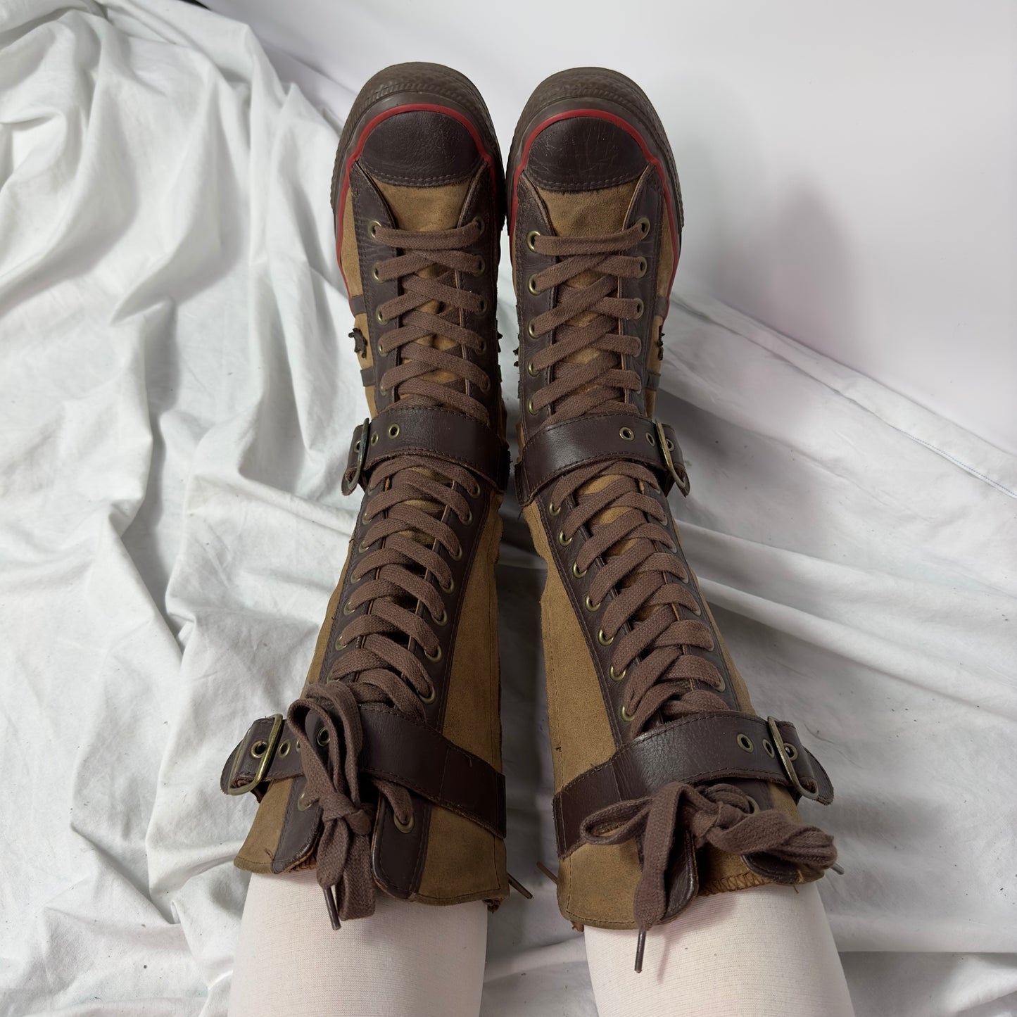 Converse Vintage Knee High Lace Up Buckle Boots