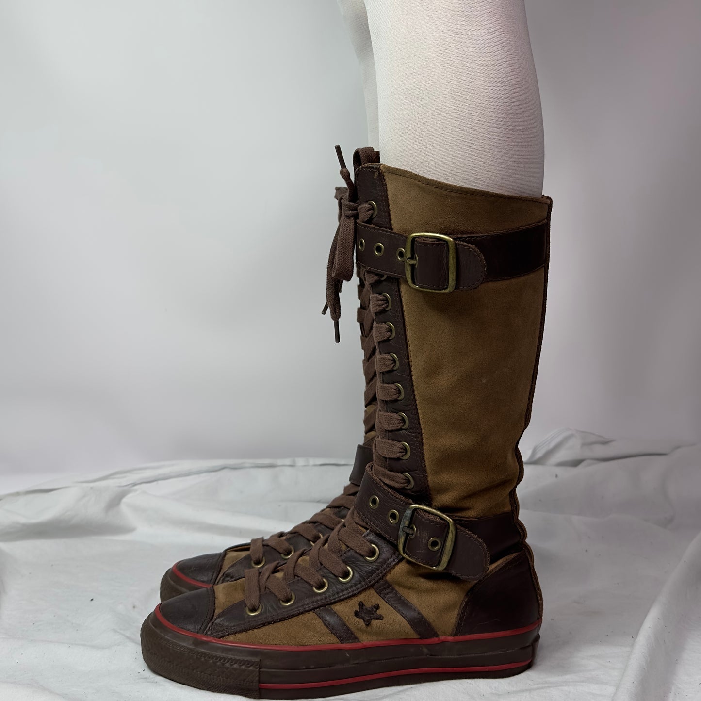 Converse Vintage Knee High Lace Up Buckle Boots