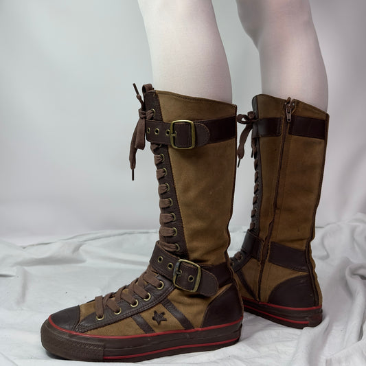 Converse Vintage Knee High Lace Up Buckle Boots