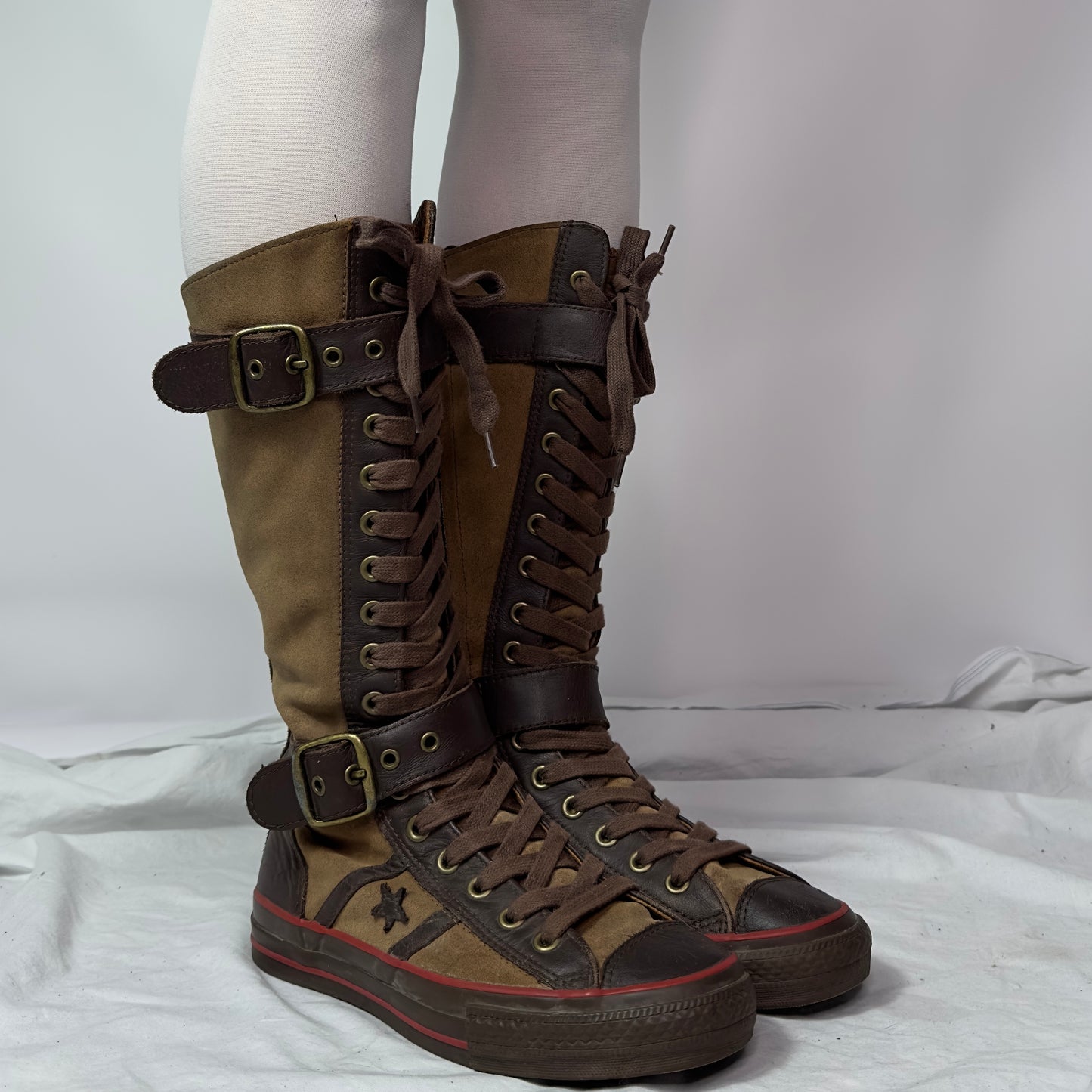 Converse Vintage Knee High Lace Up Buckle Boots