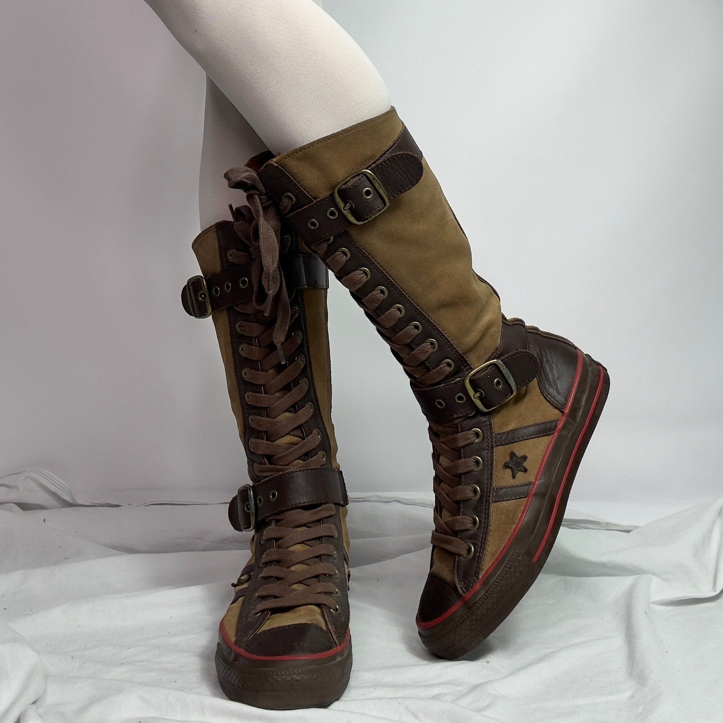 Converse Vintage Knee High Lace Up Buckle Boots